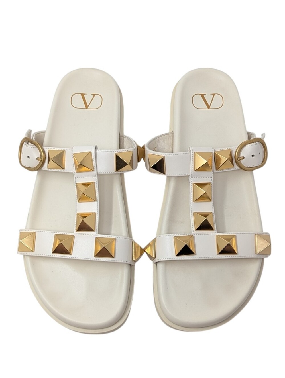 Valentino Garavani Leather Roman Stud Cage Gladiator Slide Sandals Size EU 40